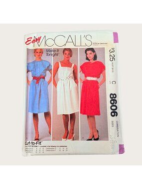 Vintage 1980s McCalls Sewing Pattern 8606 Misses Dress Size 10-14 Uncut